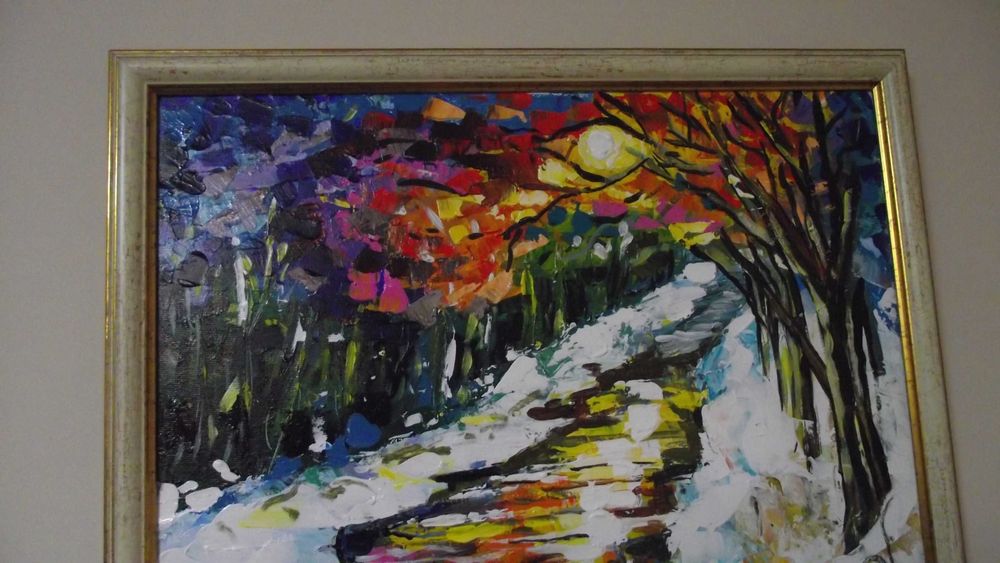 СТАРА картина - / Пейзаж - река на залез /- масло - Супер -