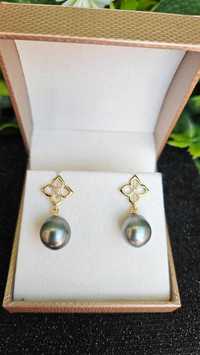 Cercei aur 14k perle Tahiti diamant