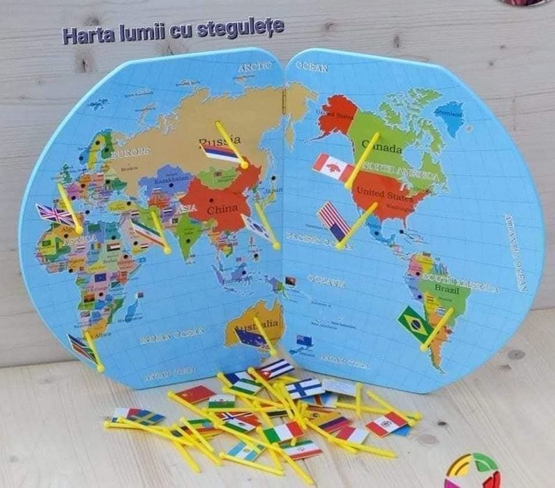 Joc educativ din lemn harta cu steaguri