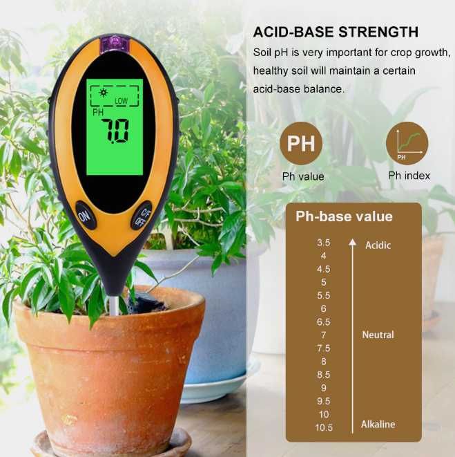 Цифровой измеритель 4в1-pH, влажности, температуры, освещенности почвы
