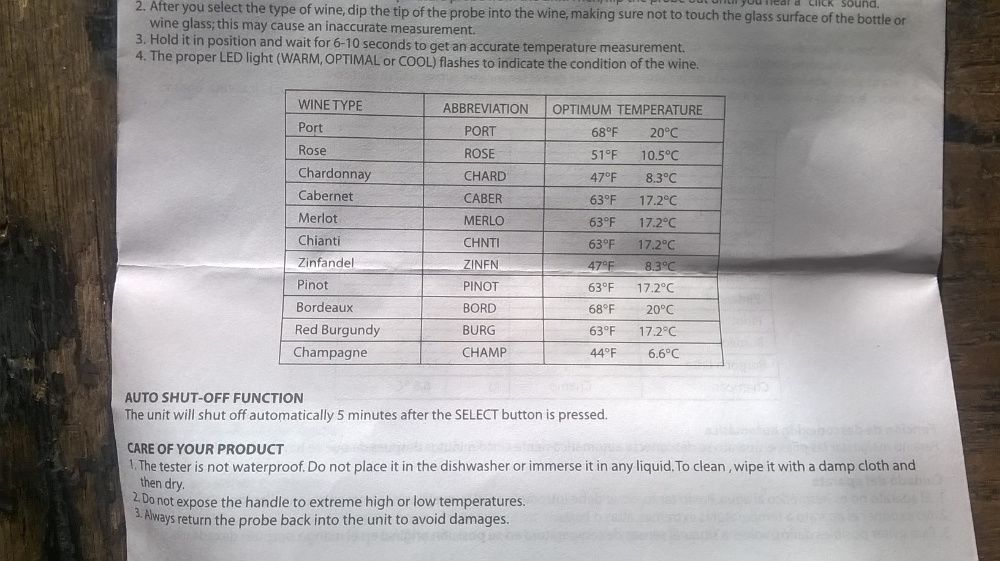 вино тестер електронен за оптимална температура за консумация
