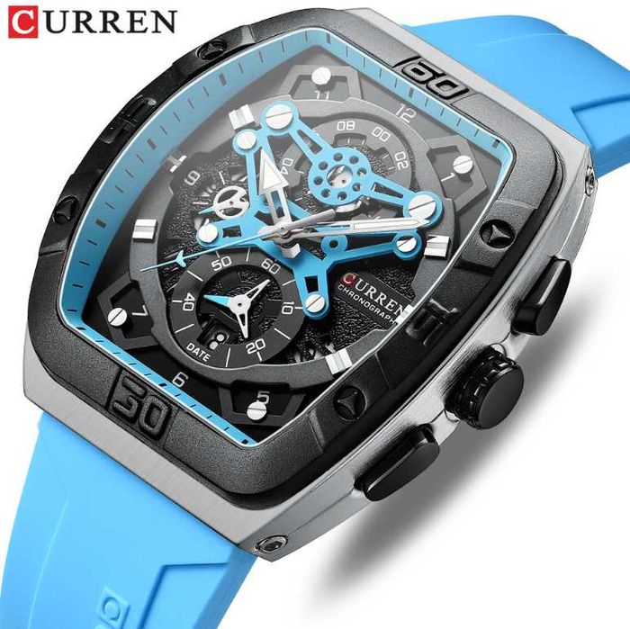 CURREN Light Blue — Мъжки хронограф със силиконова каишка