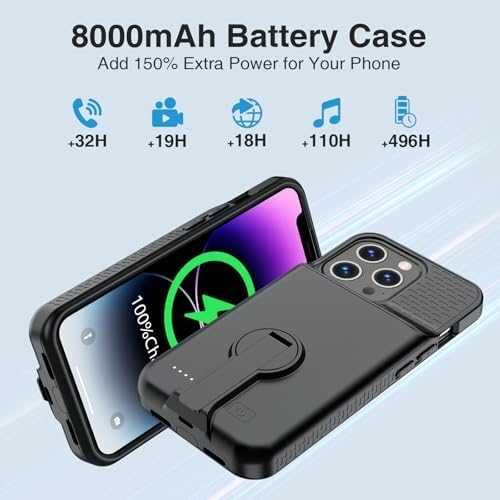 Нов 8000mAh Батерия кейс калъф със стойка за iPhone 14 Plus/13 Pro Max