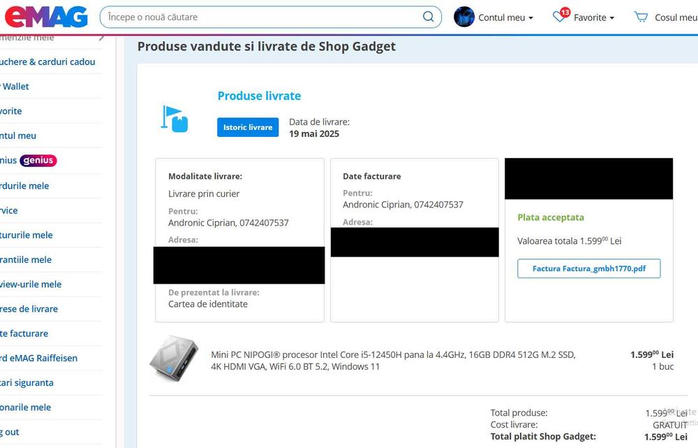 Mini PC i5-12450H, 16GB RAM, 512GB SSD, 4K HDMI VGA, WiFi, Windows 11