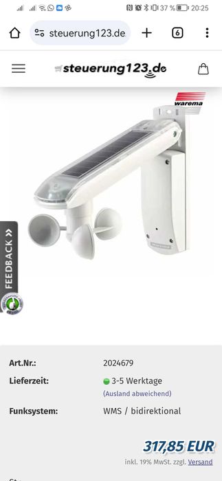 Senzor soare - vânt jaluzele Warema