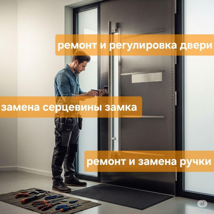 Регулировка и ремонт двери. Замена серцевины замка в Астане. Плотник