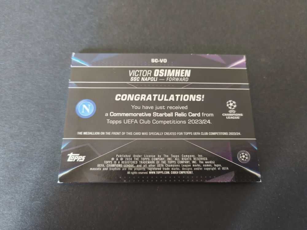 Cartonas relic starball Victor Osimhen Napoli Topps UCC 23-24