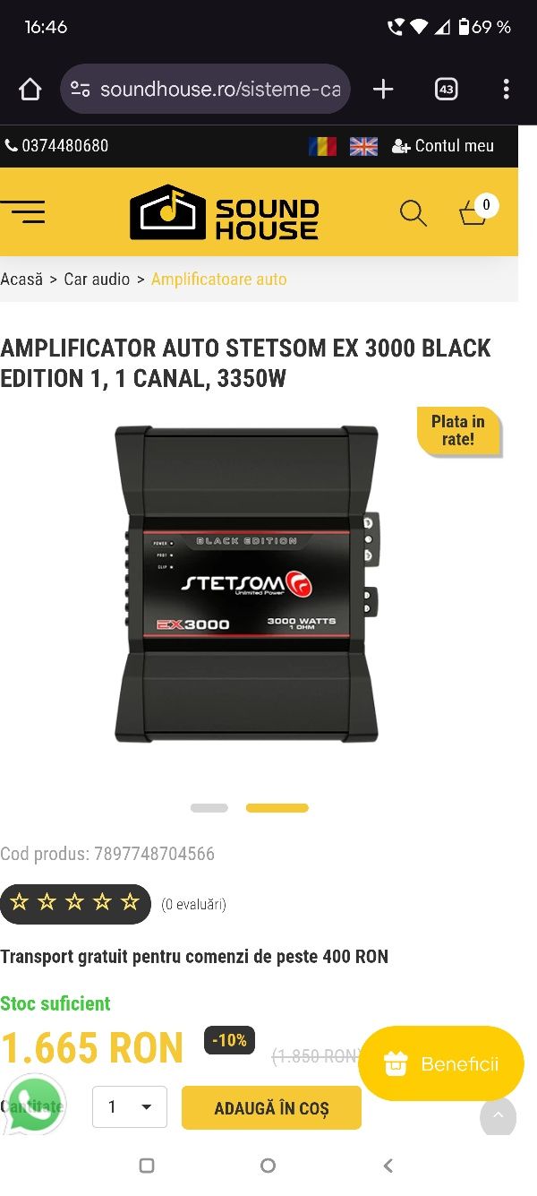 Amplificator Stetsom ex3000 black edition 1 ohm