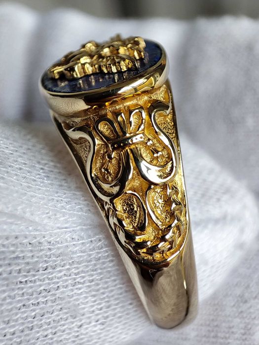Faberge inel aur 14k lapis lazuli ghiul aur barbatesc Franklin Mint