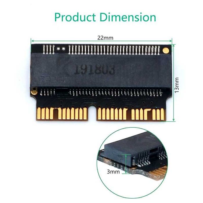 Adaptor SSD M.2 NVMe PCIe la 12+16 pini MacBook Air Pro 2013 2014 2015