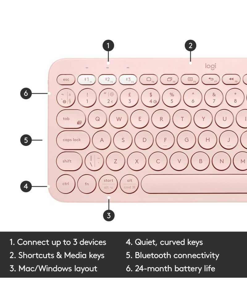 Клавиатура Logitech Multi-Device K380 розова, безжична
