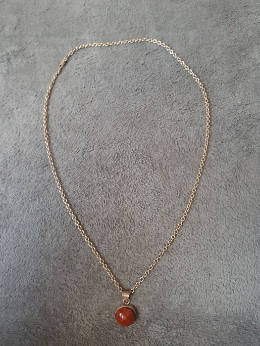 (4) Lant argint 925,pandantiv piatra onix rosu,vintage