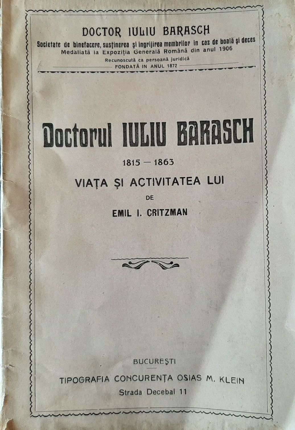 Doctorul Iuliu Barasch (Emil I. Critzman, fără an, aprox. 1920)