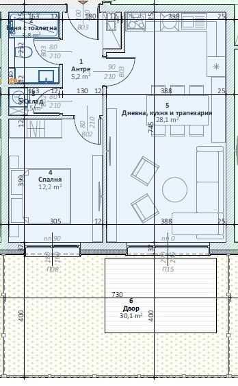 Двустаен  апартамент в Коматево