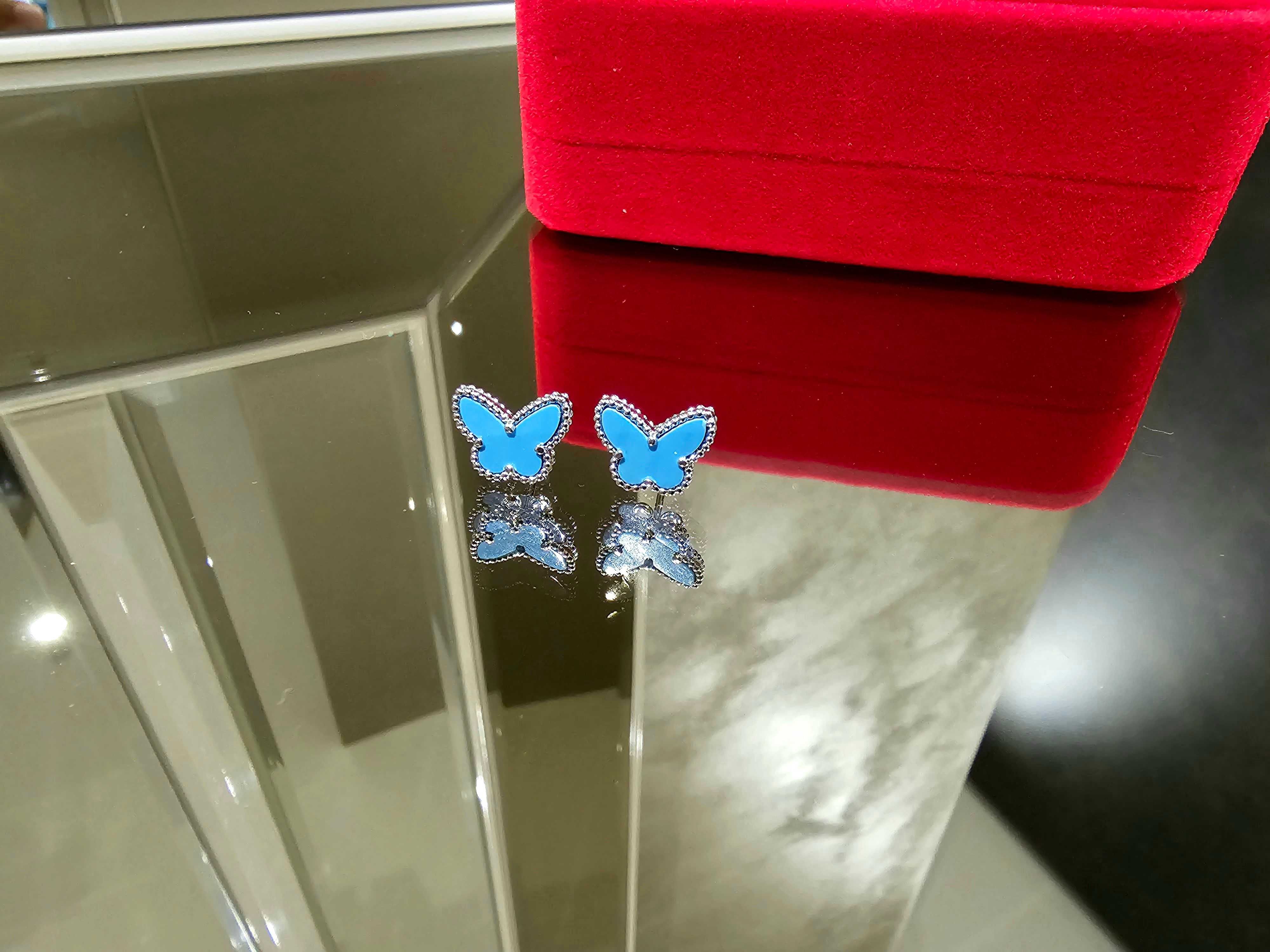 Van Cleef & Arpels VCA Silver Turquoise Sweet Butterfly Дамски Обеци