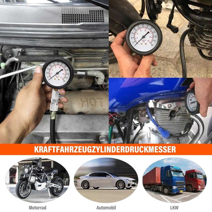 HATANSE тестер за компресия 0–20 bar с 4 адаптера (червен)