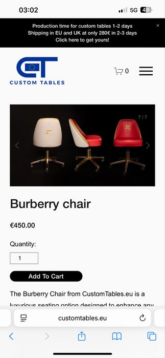 Scaune Poker Burberry customizate CustomTables.eu stoc