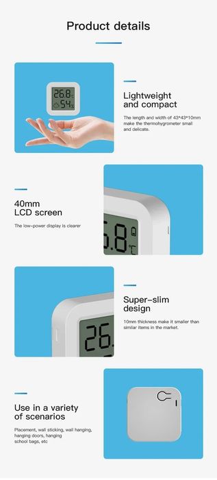 Смарт Bluetooth термометър и влагомер Tuya – сензор за температура