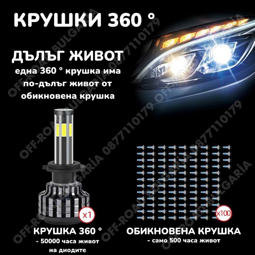 2 БРОЯ 360° LED Диодни крушки – H7 200W 12V +300%