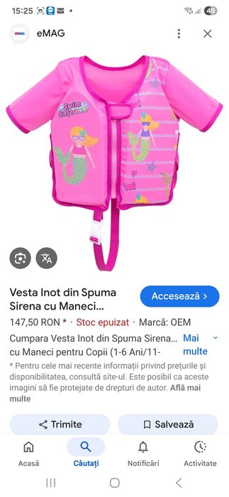 2 x Vesta Inot din Spuma Sirena cu Maneci pentru Copii (1-6 Ani/11-3