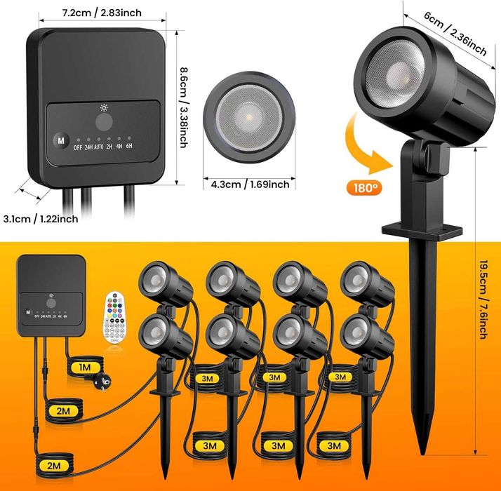 НОВ! Комплект от 8 RGB градински прожектори с дистанционно управление
