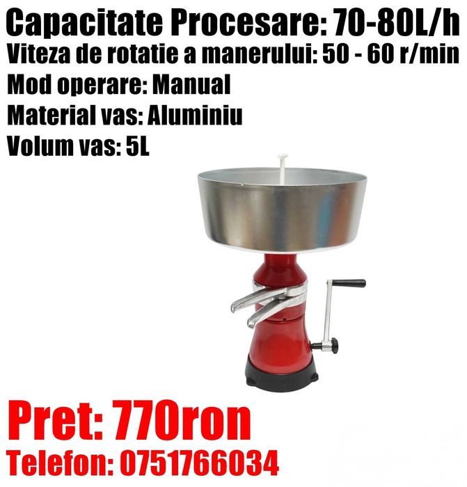 Separator Smantana Aparat Degresat Lapte Manual Rezervor 5L