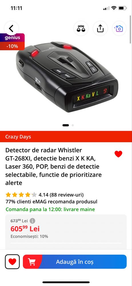 Detector radar Whistler GT-268Xi