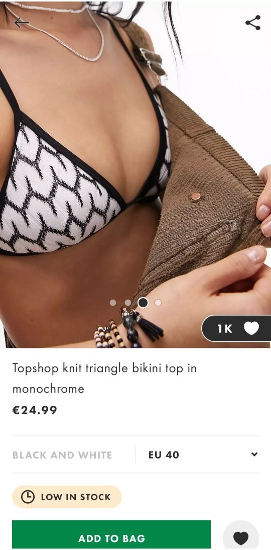 Бански костюм S/M бял черен две части горнище долнище triangle bikini