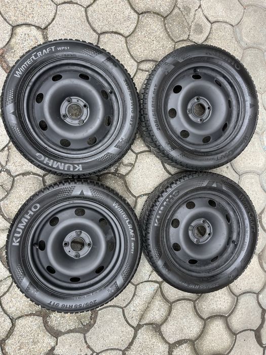Jante otel 4x108mm, anvelope iarna 205/55 R16, Peugeot, Citroen, Ford