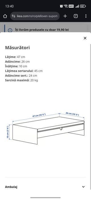 Suport monitor cu sertar, alb