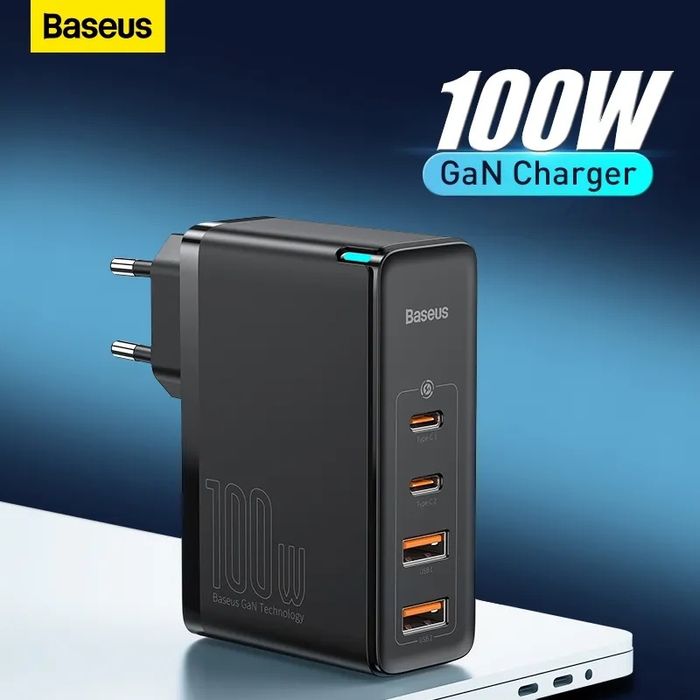 Baseus GaN Charger 100W USB Type C PD - Зарядно и 100W кабел С към C