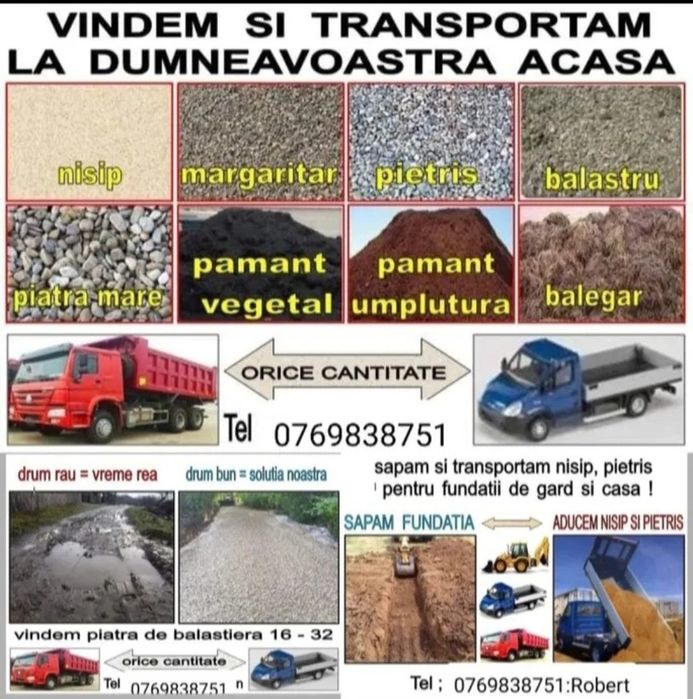 Transport NON-STOP nisip piatră pământ negru chișai bălegar cal vacă