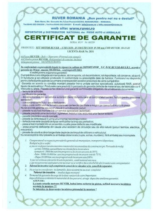 Set motor U650 Ruver Germania