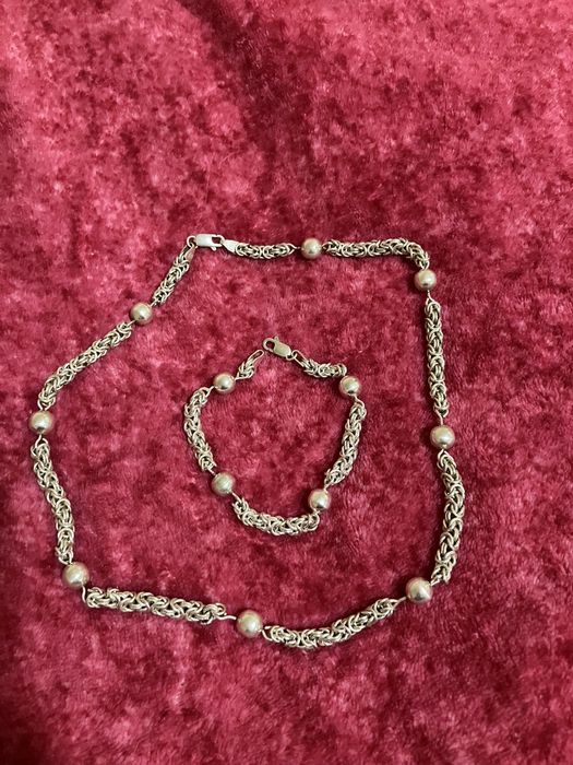 Сребърен синджир и гривна кралска плетка