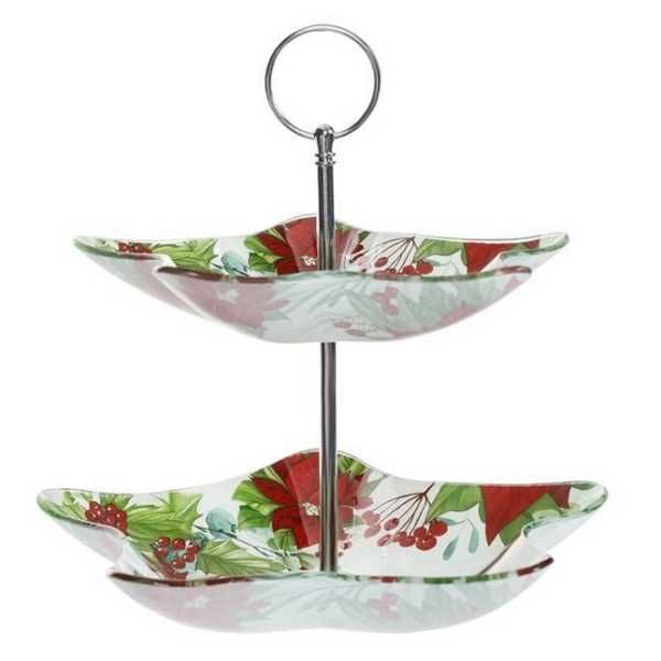 Поднос Mercado Trade, 2 нива, "Весела Коледа", Стъкло