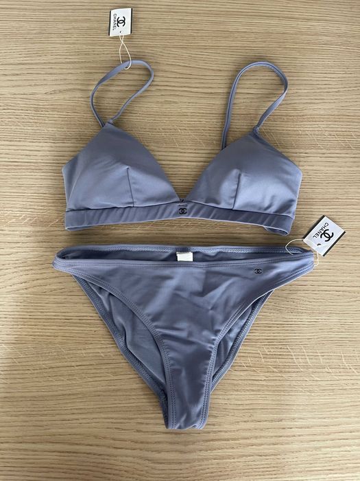 сив лилав бански Шанел триъгълници половинки сет комплект Chanel топ