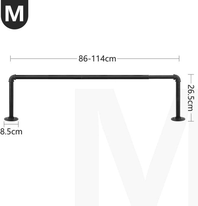 Suport haine Qlfyuu, 86-114 cm, montaj perete, extensibil, negru