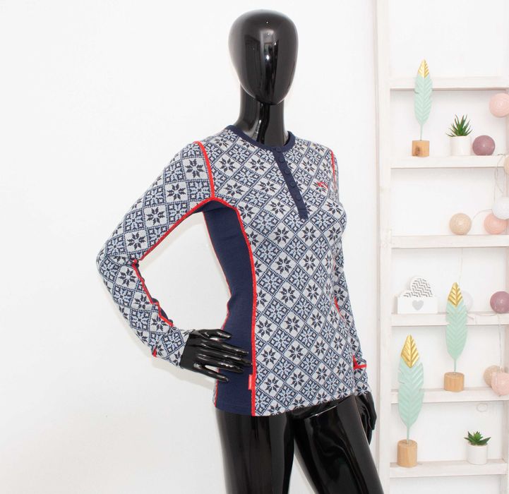 Kari Traa дамска блуза синьо сива термо бельо от мериносна вълна S