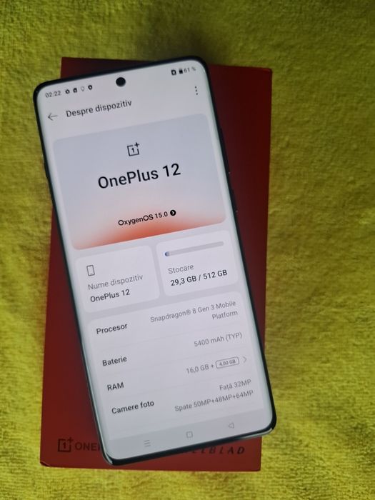 Vând/Schimb Oneplus 12 5g Black 512g ca Nou Dual Sim Fulbox Liber