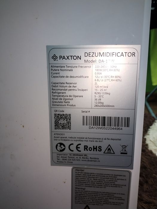 Vând dezumidificator Paxton