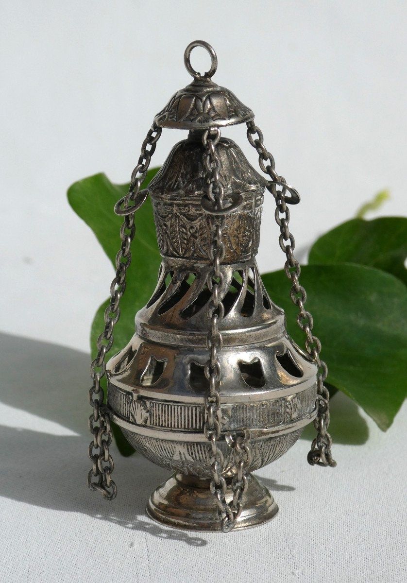Cădelniță Miniaturală Din Metal Argintiu Epoca Napoleon III