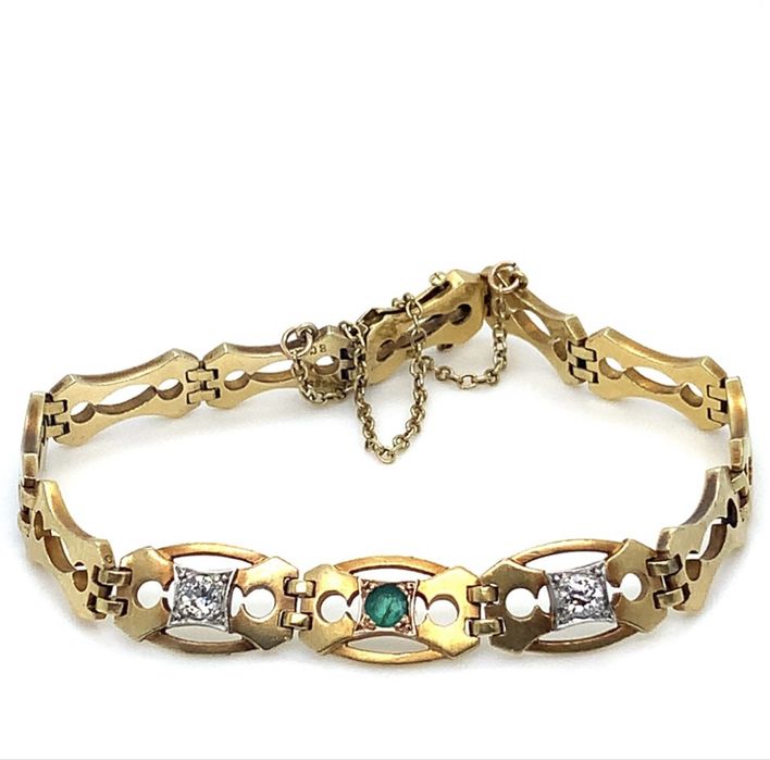 Золотой дамский браслет с изумрудом и брилиантами Вена 1900 год