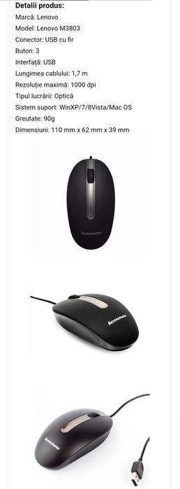 Vând mouse optic Lenovo M3803