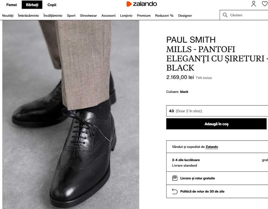 Pantofi derby 42 de lux plain toe Paul Smith piele naturala moale