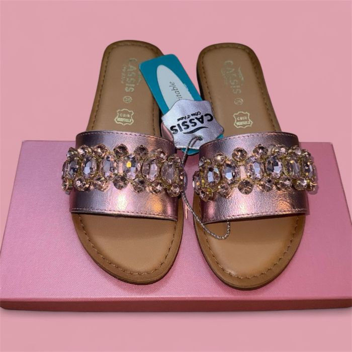 Sandale din piele cu pietre roz Cassis Cote D’azur