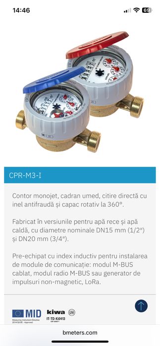 Apometru R160 M20/M23  apă caldă / rece Set Apometre Racord 1/2