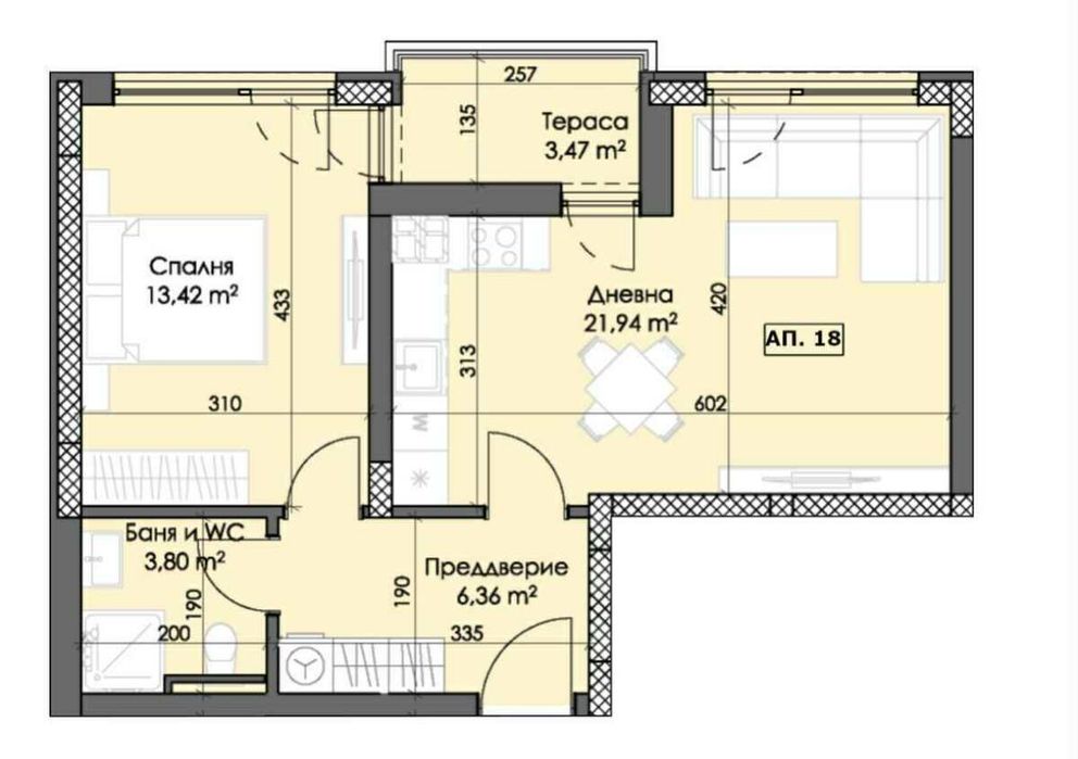 Двустаен апартамент в жилищен комплекс в Тракия