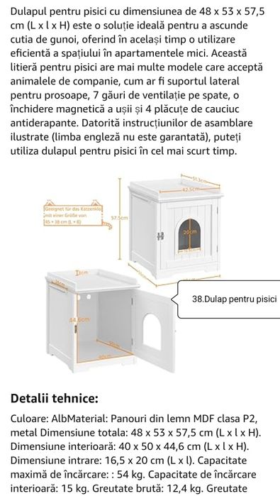 Mobilier pentru pentru litieră de pisici, noptiera
