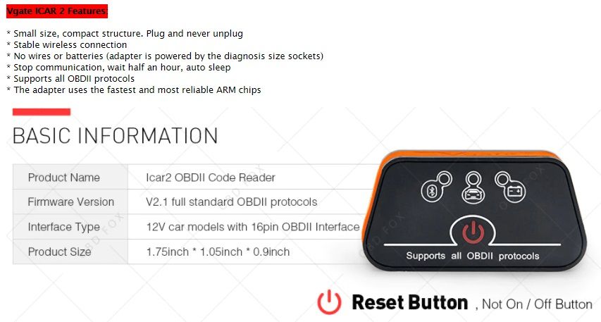 Tester Diagnoza auto Vgate iCar 2 Wifi-Bluetooth ELM327 obd Torque FAP
