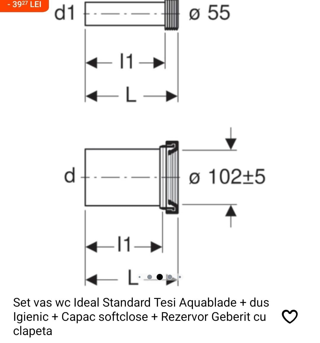 Set vas WC Ideal standard Tesi Aquablade+ Capac soft+rezervor Geberit